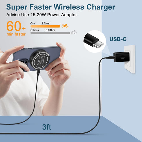 Magnetic Wireless Charger Pad, 2 Pack15W MagSafe Charger Fast Charging Kick Stand Phone Holder for iPhone 15/15 Pro/15 Plus/15 Pro Max/14 13 12,Sa...