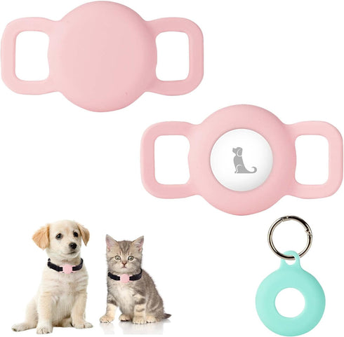 PuppyDoggy 2 Pack Airtag Holder for Collar, Dog Cat Tracker Case, Silicone Airtag Case Waterproof, Scratch-Resistant, Anti-Lost & 1 Pack AirTag Ke...