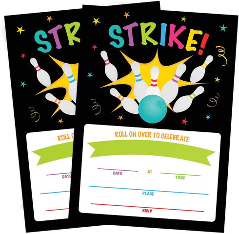 Printed Party Kids Birthday, Bowling Party, 20 Invitations and Envelopes...