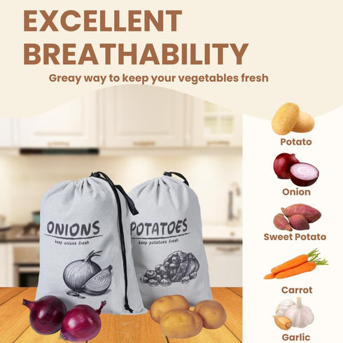 Potato Onion Storage Bag, Reusable Potato and Onion Storage Bag for Pantry, Vegetable Storage Bags with Drawstring Closure, Blackout Liner for Sho...