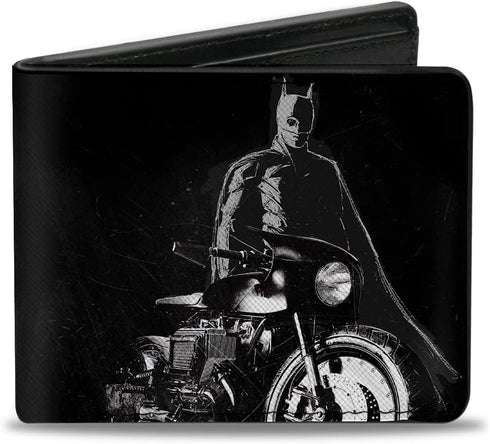 DC Comics Wallet, Bifold, The Batman and Batcycle Pose Black White, Vegan Leather...