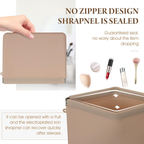 AURUZA Travel Silicone Makeup Bag, Portable Cosmetic Bag for Women and Girls, Fashion Travel Toiletry Bag for for Makeup, Beauty Tools, and Brushe...
