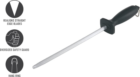 Smith’s 9-Inch Sharpening Steel – High-Carbon Steel Knife Sharpener – Hanging Hook – Protective Hand Guard – Quick Straight Blade Sharpening...