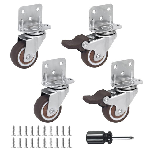 Side Mount Casters Set of 4 with Brake,1.25inch L-Shape TPR Plate Casters,Small Wheels for Furniture Wheels, Baby Bed, suitcase,Cabinet Wheels,Tab...