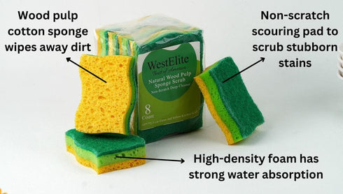 Kitchen Cleaning Dish Sponges, Non-Scratch Natural Wood Pulp Scrubbing Sponge, Multipurpose Swedish Cellulose Heavy-Duty Dish Washing Scouring Pad...