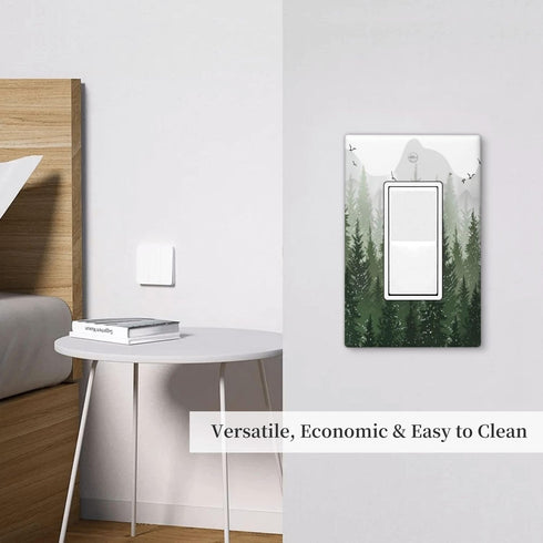 Rustic Green Forest 1 Gang Single Rocker Light Switch Cover Pine Tree Foggy Mountain Landscape Decorative Wall Plate Electrical Switchplate Recept...