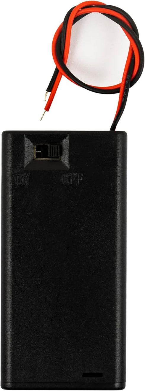 whiteeeen 2pcs 2 AA Battery Box Case with Switch Cover Black Plastic Cell Holder Spring Clip Wire Leads (2X 1.5V, Total 3V)...