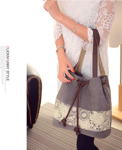 Women Printing Canvas Shoulder Bag Casual Hand Bags Purse Retro Tote Bags...