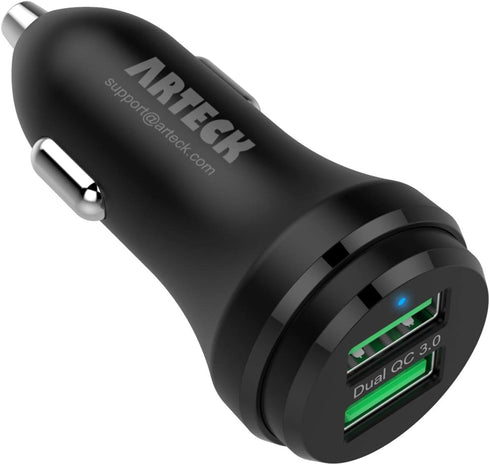 Car Charger, Arteck 40W 2 Quick Charge 3.0 USB Port Adapter with Dual QC 3.0, Compatible iPhone 15, 15 Pro, iPhone 14, 14 Pro, 13 Pro Max, 13 Mini...