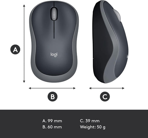 Logitech M185 Wireless Mouse, 2.4GHz with USB Mini Receiver, 12-Month Battery Life, 1000 DPI Optical Tracking, Ambidextrous PC/Mac/Laptop - Swift ...