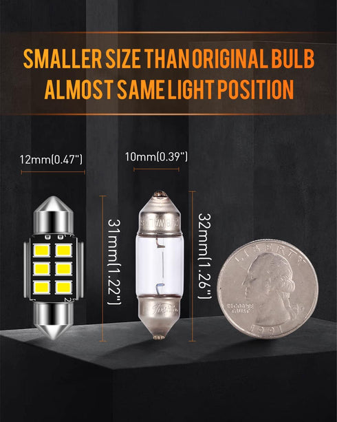 LUYED 2 X Super Bright 2835 6-EX Chipsets Error Free 1.25 inches DE3175 DE3021 DE3022 3175 LED Bulbs Used For Dome light,Xenon White...