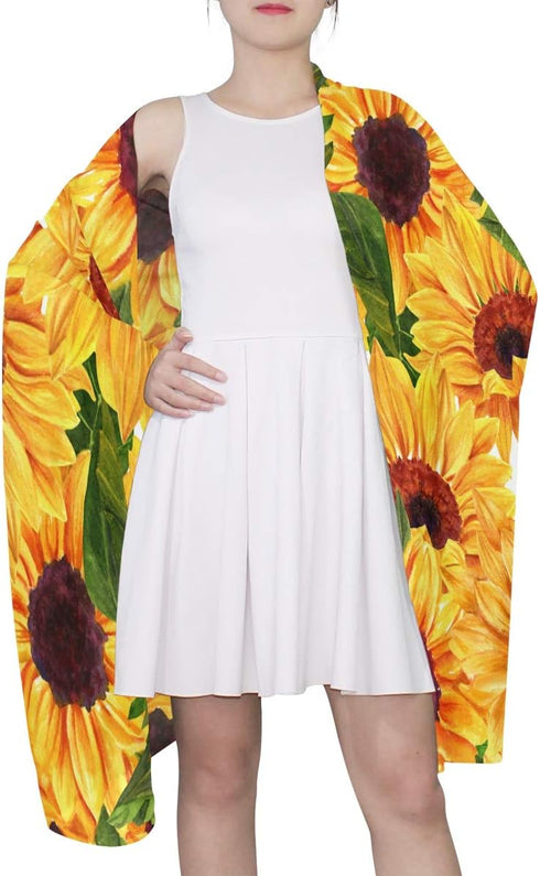 ALAZA Long Silk Like Scarf for Women Watercolor Sunflower Floral Yellow Large Head Wrap Stole...