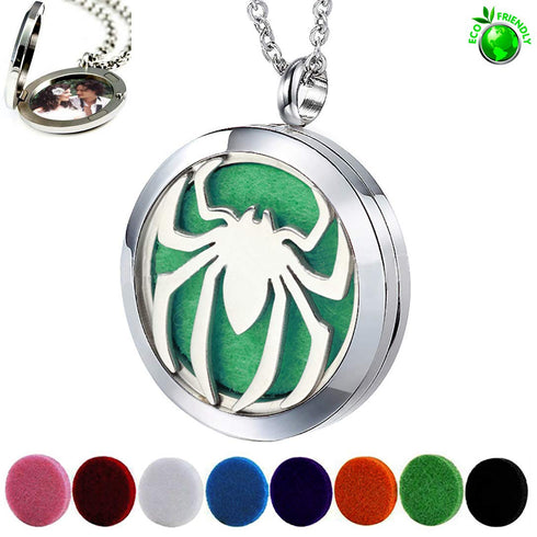 Essential Oil Diffuser Necklace - Aromatherapy Stainless Steel Spider Pattern Locket Pendant Jewelry Set for Birthday Christmas Halloween Women Me...