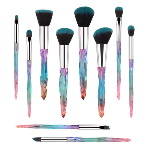 Makeup Brushes, 10PCs Professional Cosmetic Brush Set Special Shiny Foundation Face Powder Brush Eyeshadows Blending Blush Brushes Colorful Plasti...