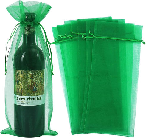 HRX Package 30pcs Organza Wine Bags, Sheer Mesh Wine Gift Pouches Bottle Covers Dresses with Drawstring for Christmas (Green)...