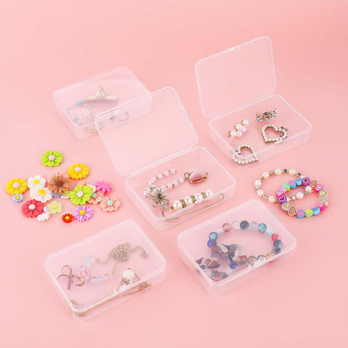 5 Pcs Mini Plastic Storage Containers Box with Lid, Small Storage Containers Travel Case 4x3x1 Inches Clear Rectangle Box Organizer for Collecting...