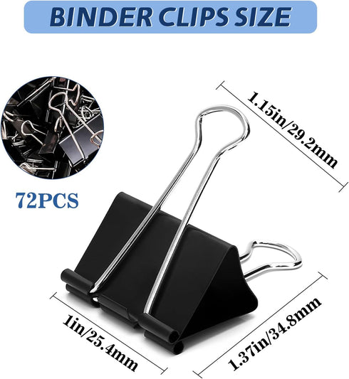 Medium Binder Clips, 72Pack, 1inch, Black Paper Binder Clips, Medium Paper Clips, Office Clips, with Storage Container for Office, Home, School...