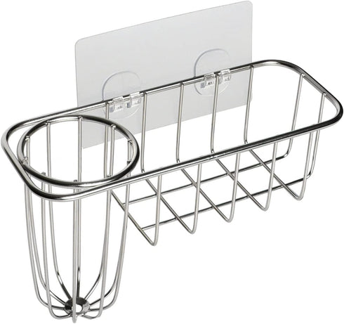 HULISEN 3-in-1 Sponge Holder for Kitchen Sink with Dish Brush Holder, Stainless Steel Caddy for Soap, Scrubber, No Drill and Rustproof, Silver...