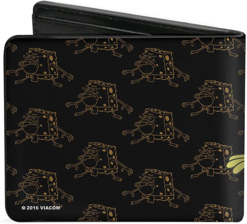 SpongeBob Squarepants Men's Buckle-Down PU Bifold Wallet-Primitive Sponge Pose Outline Black/Brown, Multicolor, 4.0" x 3.5"...