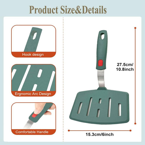 Silicone Fish Spatula Turner Wide Slotted Pancake Spatulas for Nonstick Cookware Pans Omelette Egg Spatula 600°F Heat-Resistant (Green)...