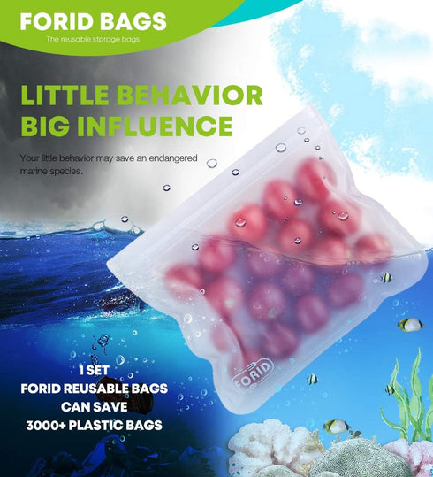 FORID Reusable Storage Bags, 12 Pack Extra Thick Freezer bags (2 Reusable Gallon Bags, 5 Reusable Sandwich Bags, 5 Reusable Snack Bags) FDA Grade ...