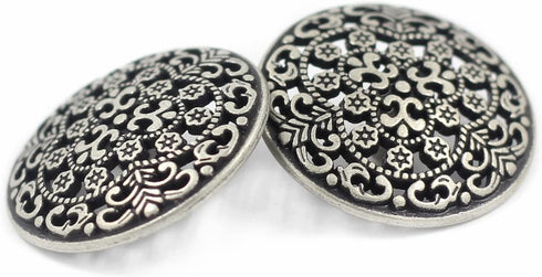 Bezelry 10 Pieces Hoya Flowers Openwork Metal Shank Buttons. 25mm (1 inch) (Antique Silver)...
