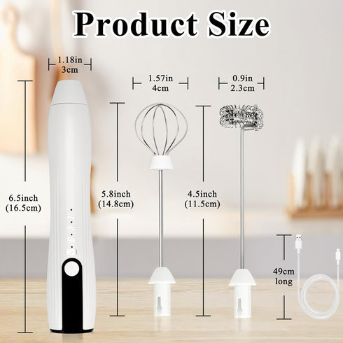 Double Whisk Milk Frother Handheld USB-C Rechargeable Electric Drink Mixer White,3 Speeds Adjustable Coffee Foamer Drink Whisk for Lattes, Matcha,...