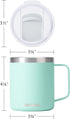 SUNWILL Insulated Coffee Mug with Lid, Travel Tumbler with Handle, 14 oz Stainless Steel Cup for Camping, Office, Home, Powder Coated Mint...