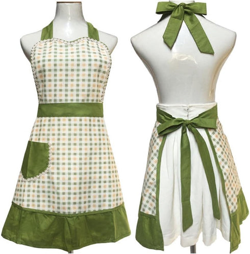 Cute Lovely Unique Design Women Girls Ladies Retro Apron with Chic Pocket for Cooking Kitchen, Green...
