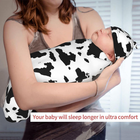 Cow Print Newborn Swaddle Blanket with Hat Set Baby Stuff Receiving Blankets Soft Transition Sleep Sacks Gifts for Infant Boys Girls...