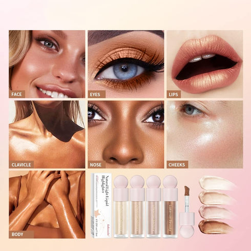 Liquid Highlighter, Contour Stick Makeup Highlighter for Face, Lightweight Glotion, Waterproof Luminous Lotion, Silky Smooth Glitter Highlighter M...
