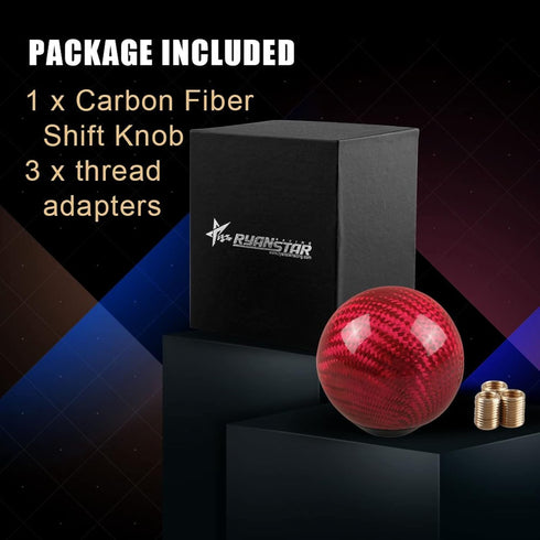 RYANSTAR Carbon Fiber Shift Knob Gear Shifter Knobs with 3 Adapters Round Ball Stick Shifter Level Red...
