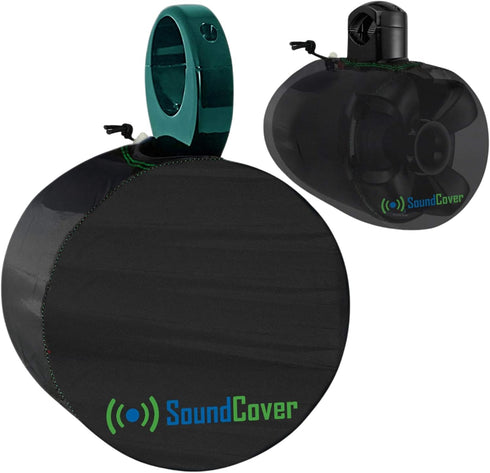 Marine Wakeboard Tower Speaker Covers for 8” Round Speakers – 210T Polyester with Silver UV Coating – Water-Resistant, Double-Stitched with Drawco...