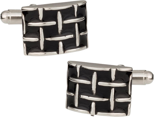 Chunky Woven Black and Silver Cufflinks with Presentation Box...