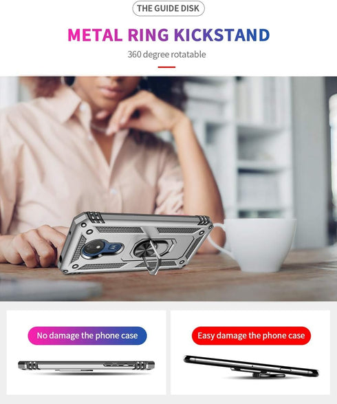 Military Grade Drop Impact for Motorola Moto G7 Power Case Moto G7 Supra Case 360 Metal Rotating Ring Kickstand Holder Magnetic Car Mount Armor Sh...