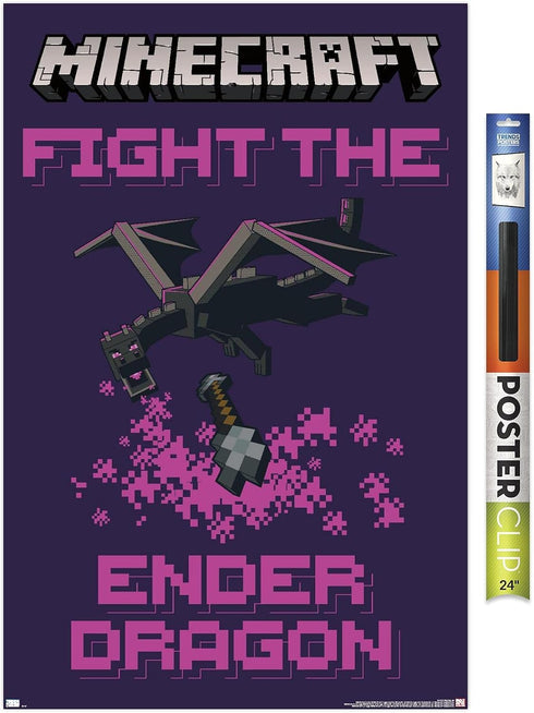 Trends International Minecraft - Fight The Ender Dragon Wall Poster, 34L x 22.4W, Premium Poster & Clip Bundle...