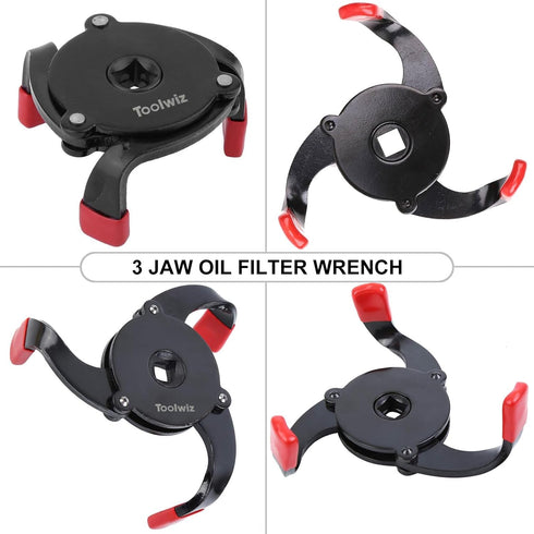 Toolwiz Universal Oil Filter Wrench 3 Jaw Adjustable Oil Filter Removal Tool for Removing Oil Filters from Diameters 2-3/8 to 3-7/8 inch...