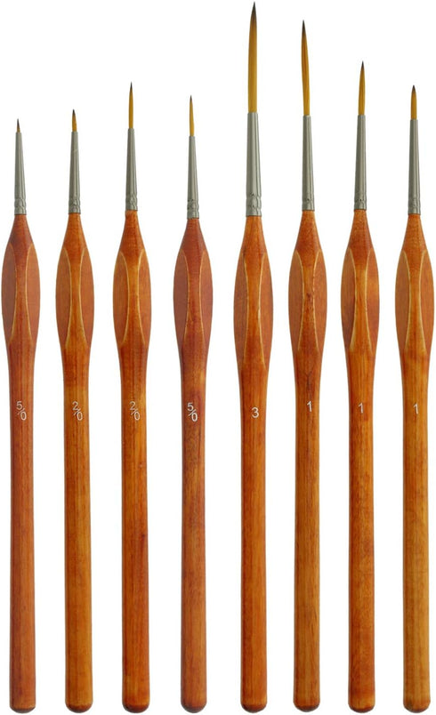U.S. Art Supply 8 Piece Taklon Detail and Liner Artist Brush Set with Wood Comfort Grip Handles - Art, Detailing, Acrylic, Oil, Watercolor...
