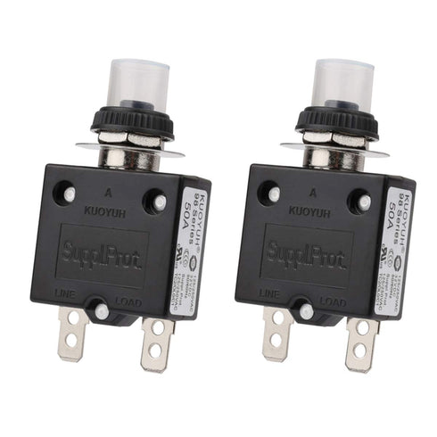 Thermal Circuit Breaker Overload Protector, 50Amp Push Button Manual Reset Circuit Breaker 32V DC 125/250VAC 50/60Hz with Quick Connect Terminals ...