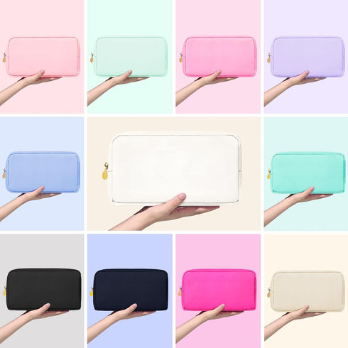 Makeup Bag Travel Bag Pouch, Beige Toiletry Bag Makeup Organizer Nylon Bag Cosmetic Preppy Bag Zipper Pouches Brides Bag...