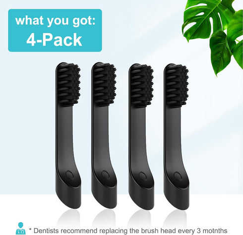 Toothbrush Replacement Heads for Quip, Adult Refill Electric Toothbrush Heads, Black, Pack of 4...