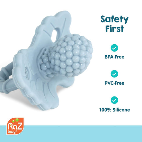 RaZbaby RaZberry Silicone Teether Pacifier – Teething Relief for Infants, Food-Grade, BPA-Free, Hands-Free Design, Natural Berrybumps Fruit Textur...