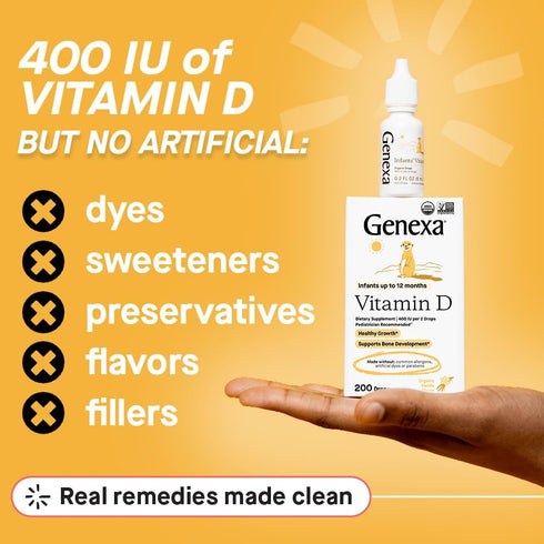 Genexa Infants Vitamin D Liquid Drops for Newborn, Baby & Toddler | Supports Growth & Bone Development | Delicious Organic Vanilla Flavor | Certif...