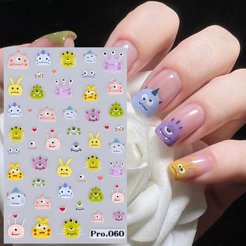 6 Sheets Nail Art Sticker Decals 5D Embossed Nail Art Supplies Self-Adhesive Nail Art Decoration Cartoon Monsters Black Cats Panda Design Manicure...
