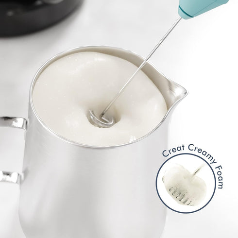 Powerful Milk Frother Handheld Foam Maker, Mini Whisk Drink Mixer for Coffee, Cappuccino, Latte, Matcha, Hot Chocolate, With Stand, Aqua...