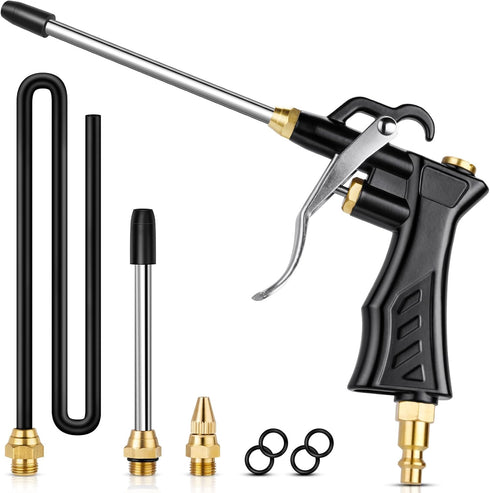 High Volume Air Blow Gun with Brass Adjustable Air Nozzle, Industrial Air Blower Gun with 2 pcs Steel Extensions and 13.7 Inch Universal Blow Hose...
