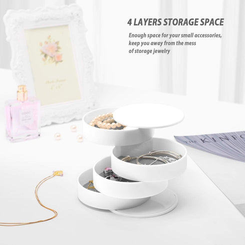 HengLiSam Jewelry Organizer, Small Jewelry Box Earring Holder for Women Gifts for Mom, Jewelry Storage Box 4-Layer Rotatable Jewelry Accessory Sto...