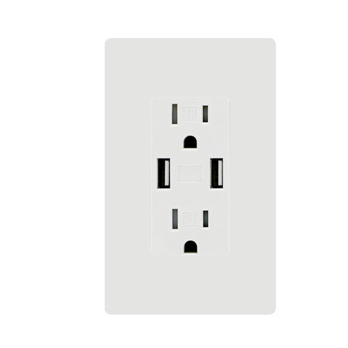 Micmi USB Outlet Decorator Receptacle 3.1A Receptacle, in-Wall Charger with 15 Amp, 125 Volt Tamper-Resistant Outlet Charger (1, White, 3.1A USB A...
