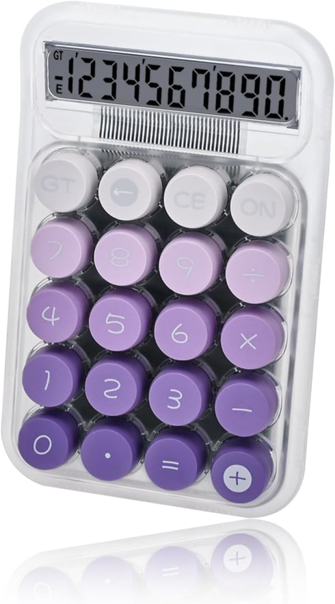 Cute Desktop Calculator, Mechanical Clear LCD Display Simple Basic Desk Calculators for Business Office Supplies, Big Buttons 10 Digit (Purple)...