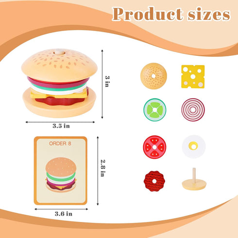 MCPINKY Wooden Stacking Toys, Montessori Toys for Kids Burger Stacking Toys Educational Preschool Learning Toys for Boys Girls Birthday Gifts...